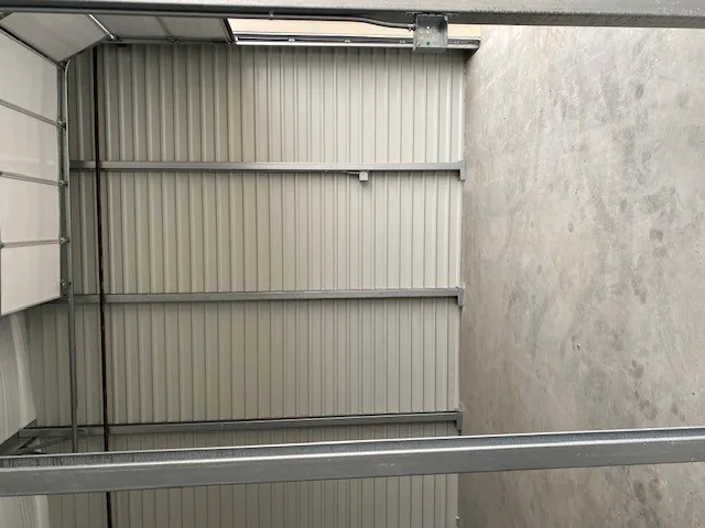 Interior of a unit with the roll-up door open